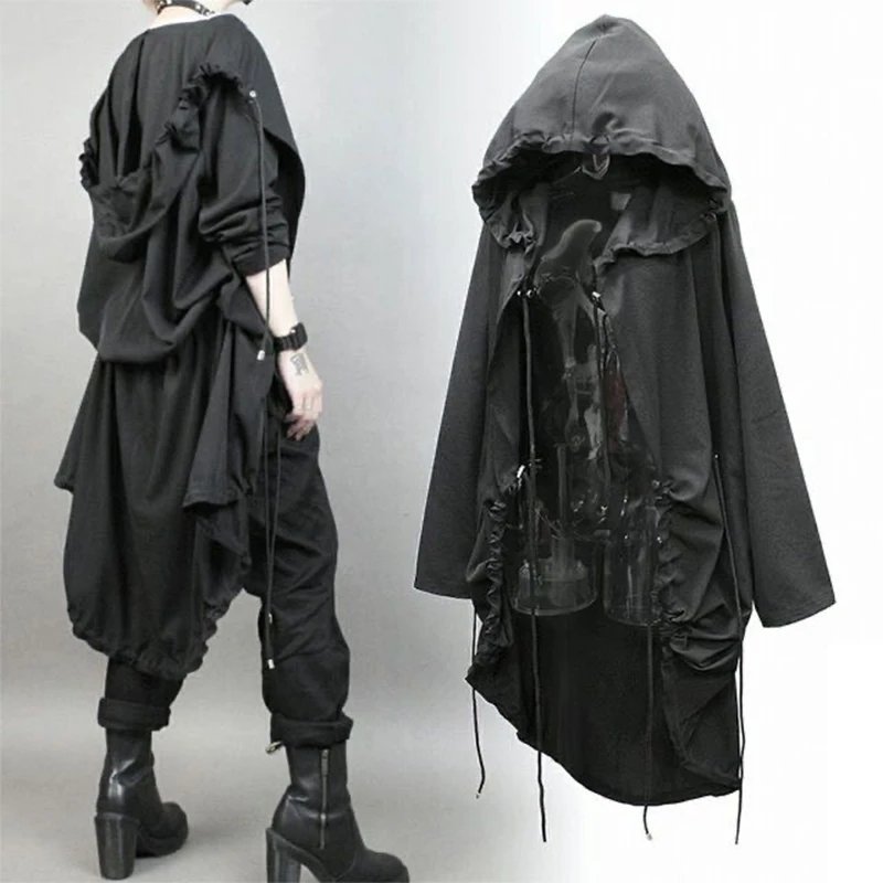 Hip Hop Punk Hooded Trench Coat