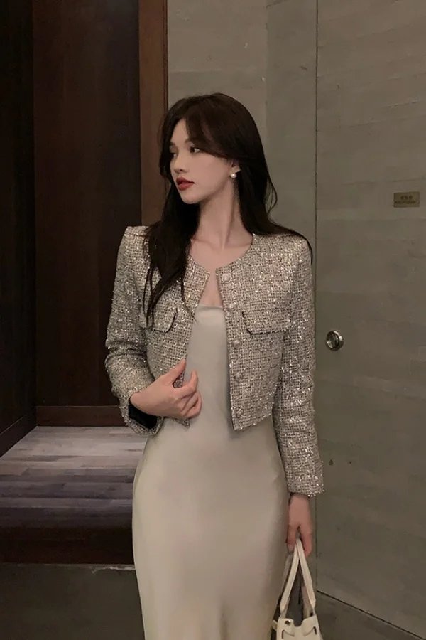 Chic Crystal-Embellished Crop Jacket