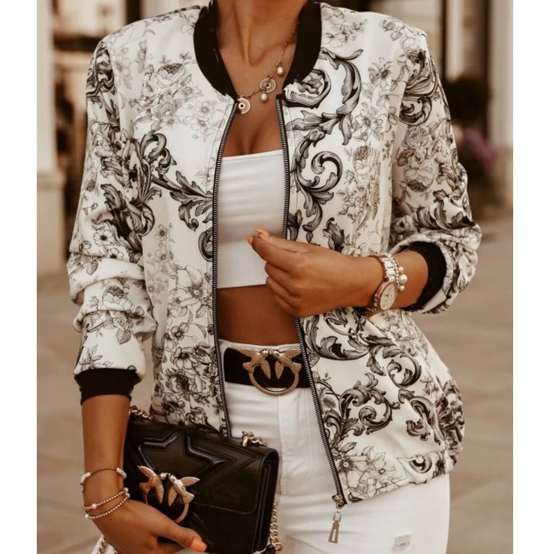 Elegant Plus Size Floral Bomber Jacket