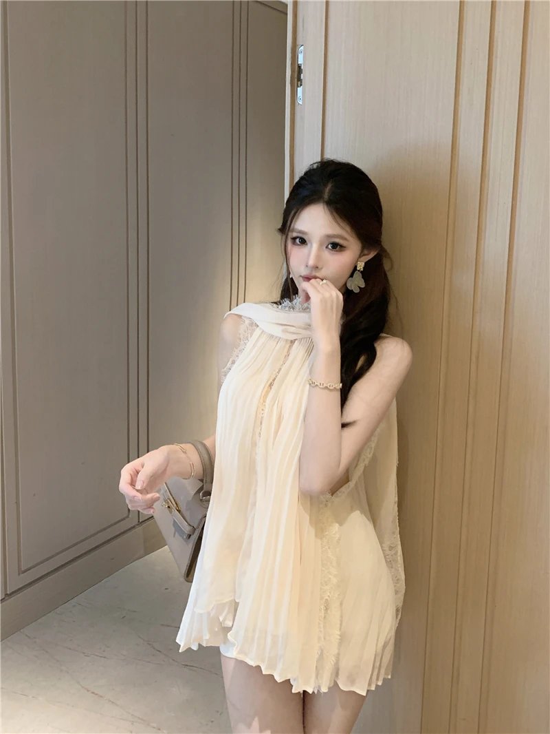 Chic Lace Splice Chiffon Top