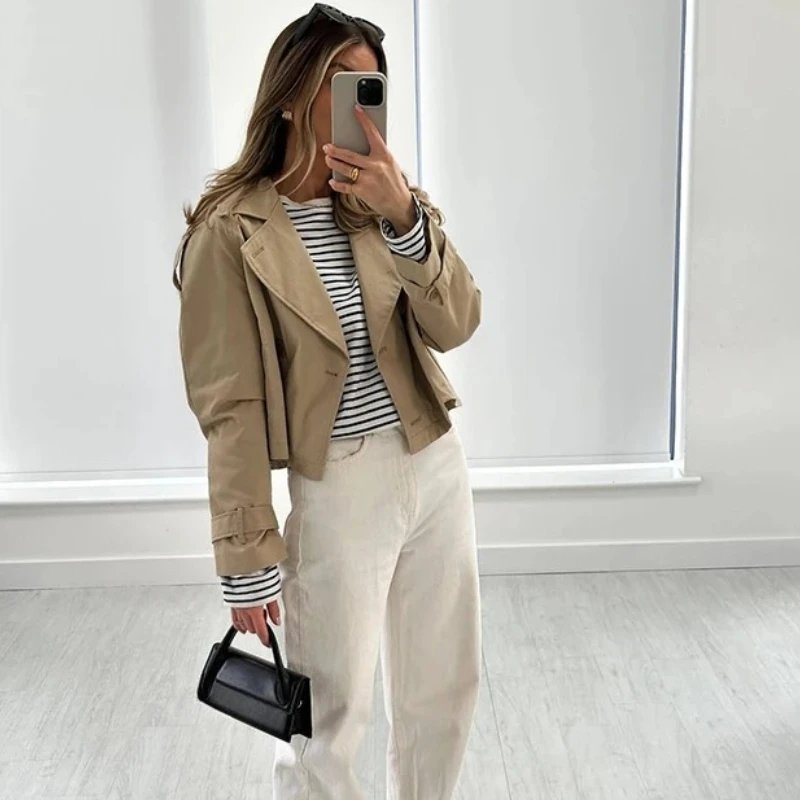 Vintage Cropped Trench Coat for Women