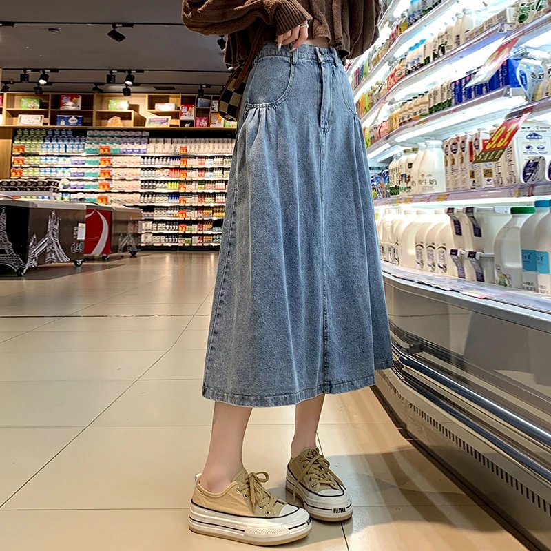 Vintage High Waist Denim Maxi Skirt