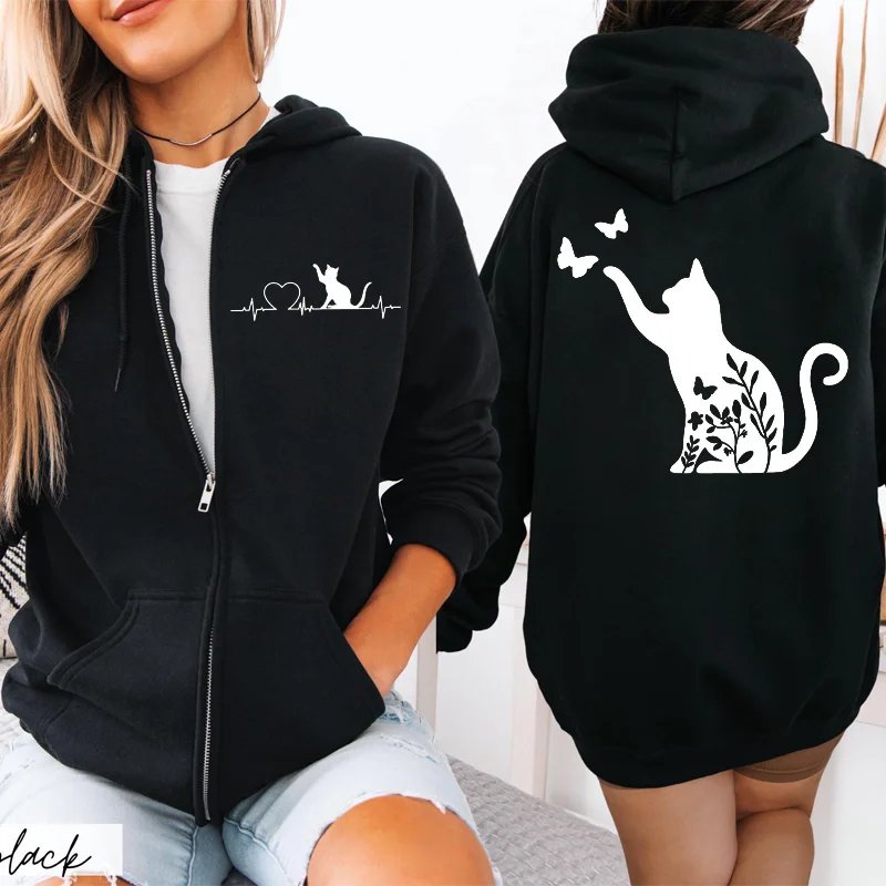 Kawaii Black Cat Fleece Hoodie