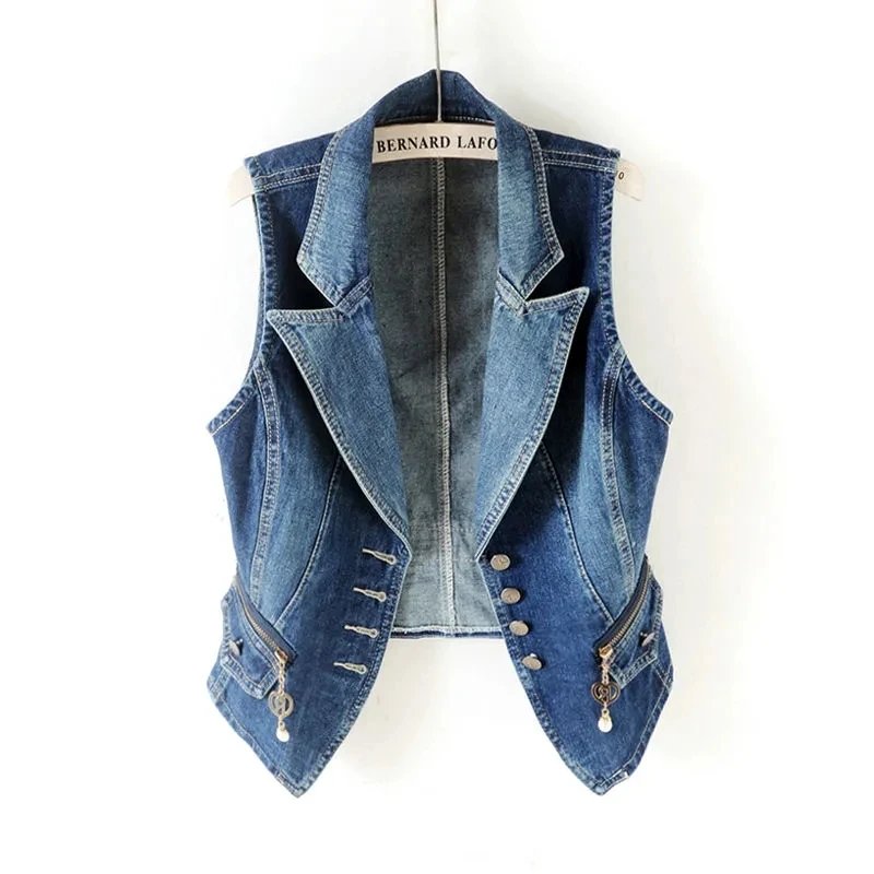 Stylish Blue Denim Sleeveless Jacket