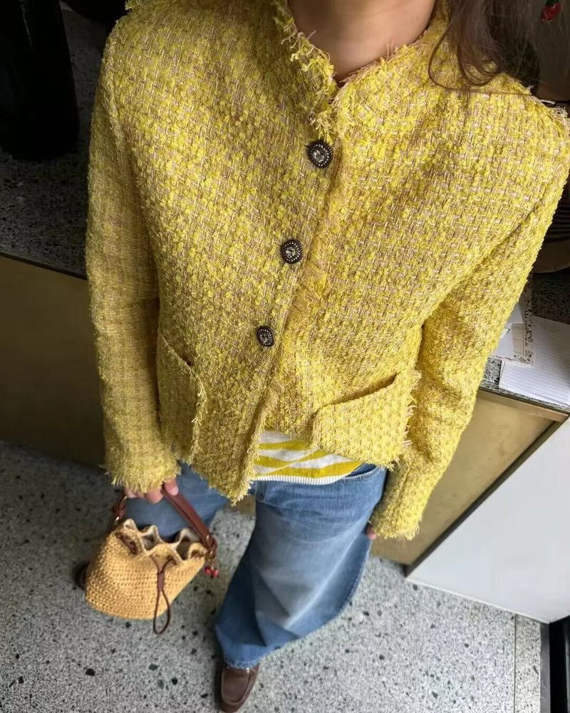 Chic Yellow Woolen Coat for Women