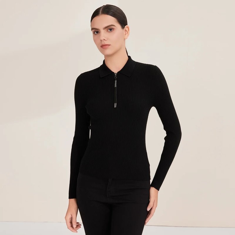 Wool Ribbed Knit Quarter-Zip Sweater