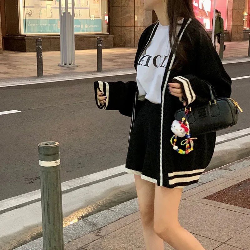 Chic V-Neck Cardigan & Shorts Set