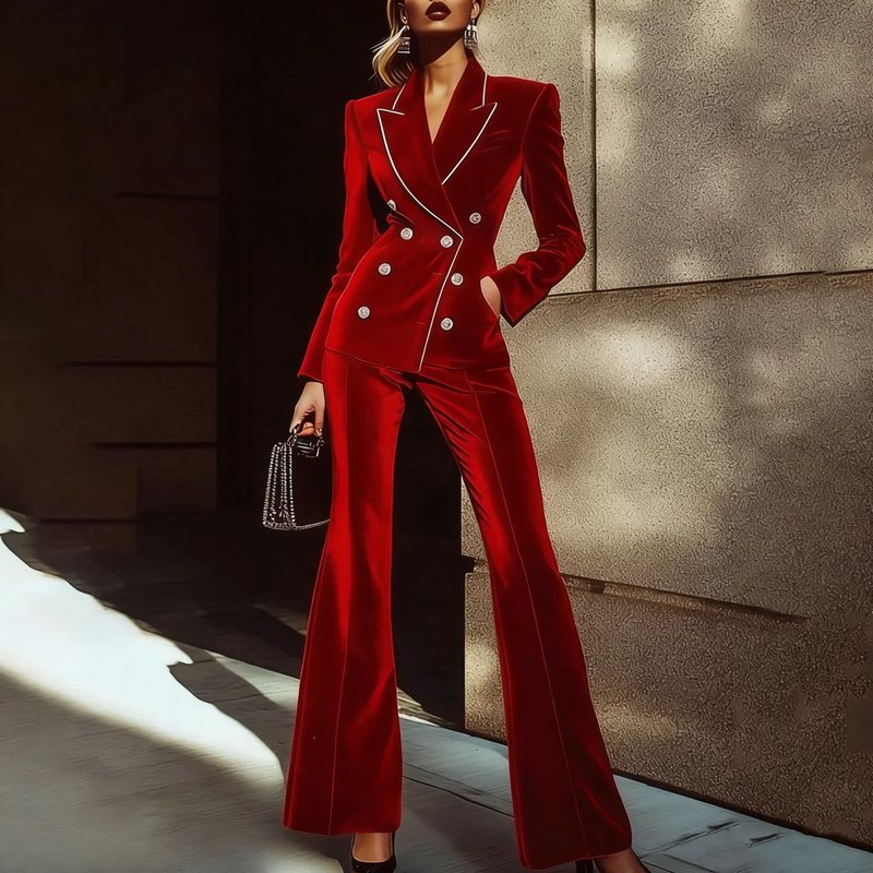 Chic Red Velvet Women's Suit