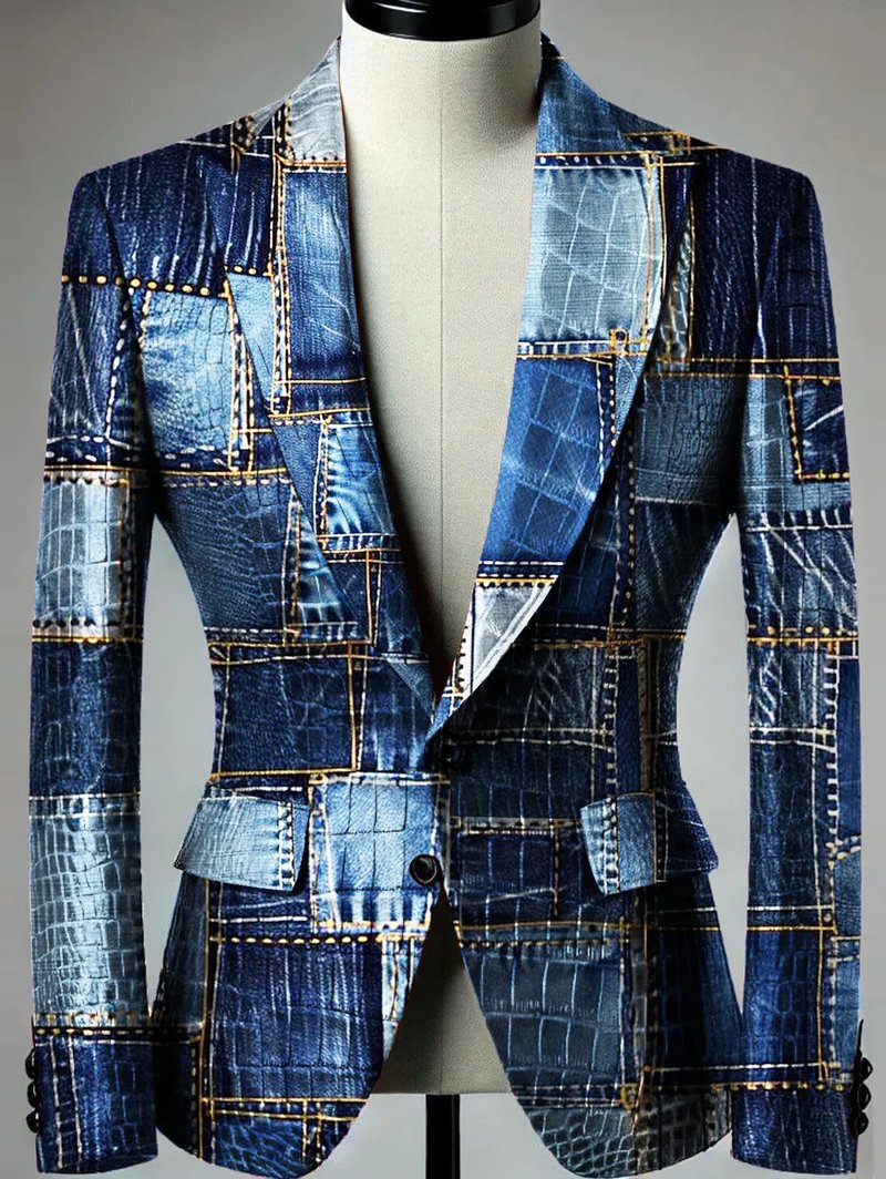 Vintage Denim Patchwork Blazer