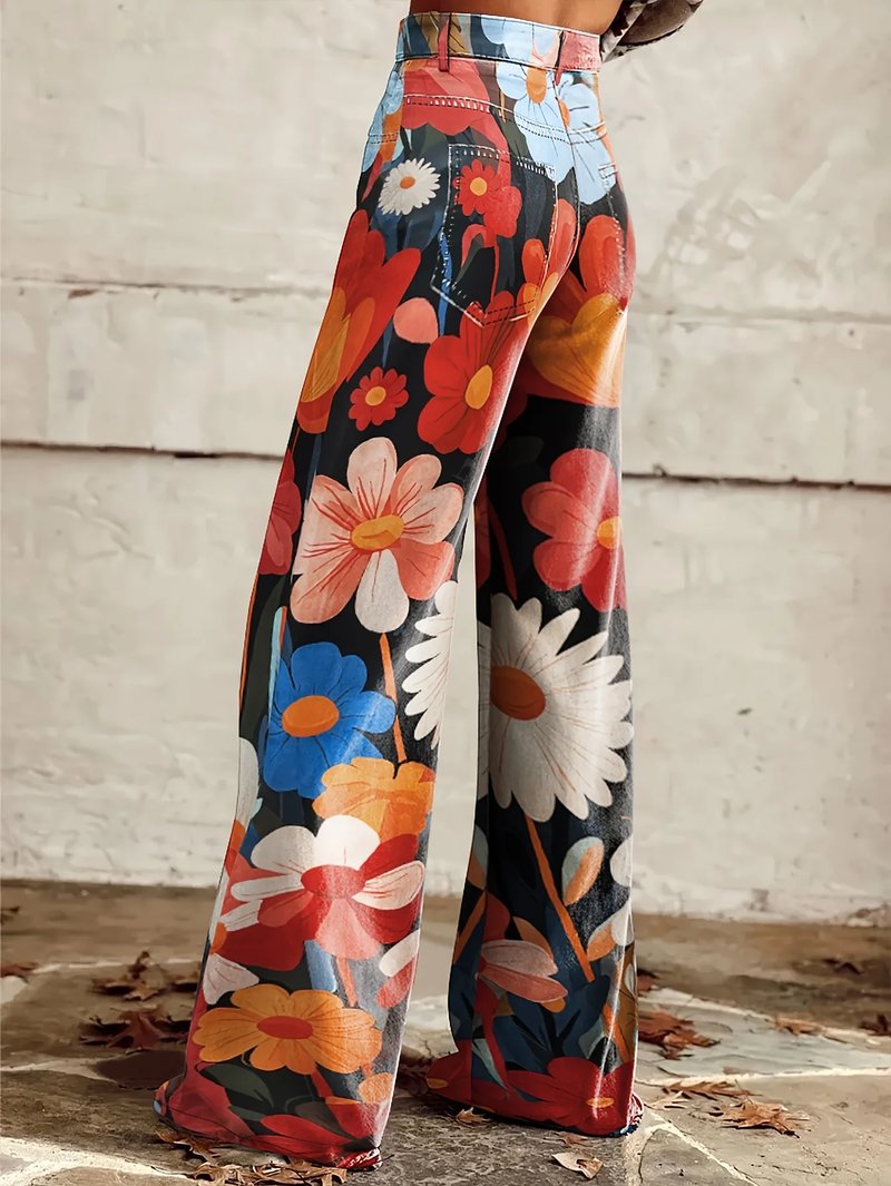 Floral Print Wide Leg Trousers