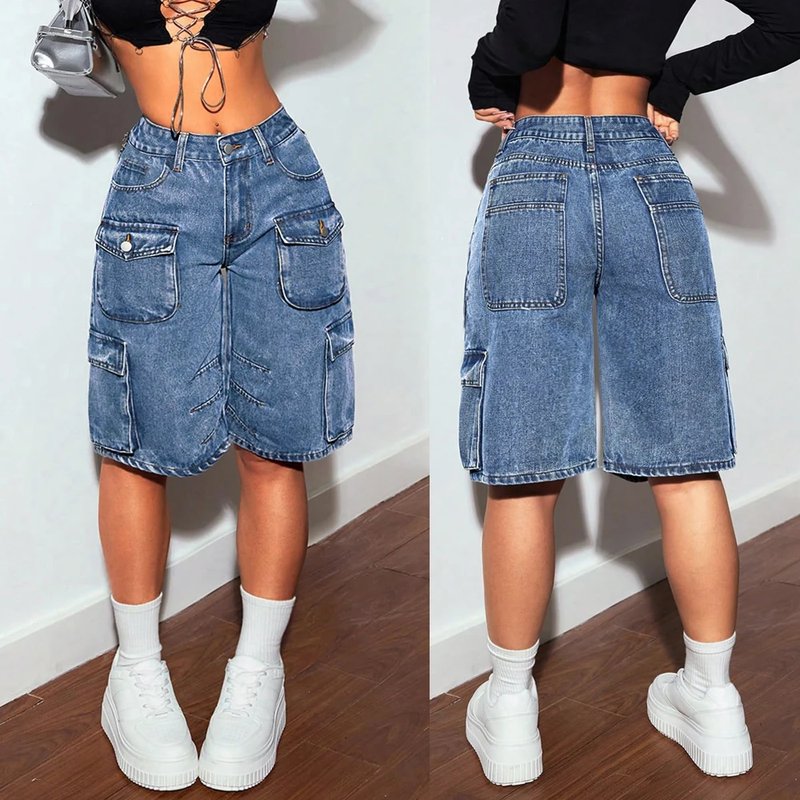High Waist Acid Wash Denim Shorts