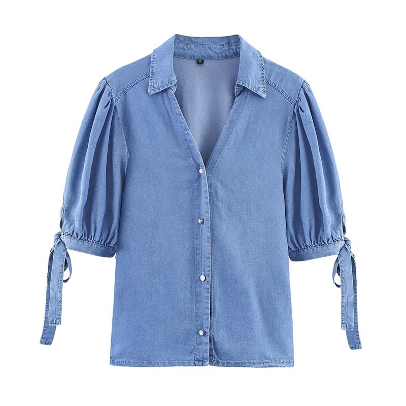 Chic Denim Shirt with Bow Detail