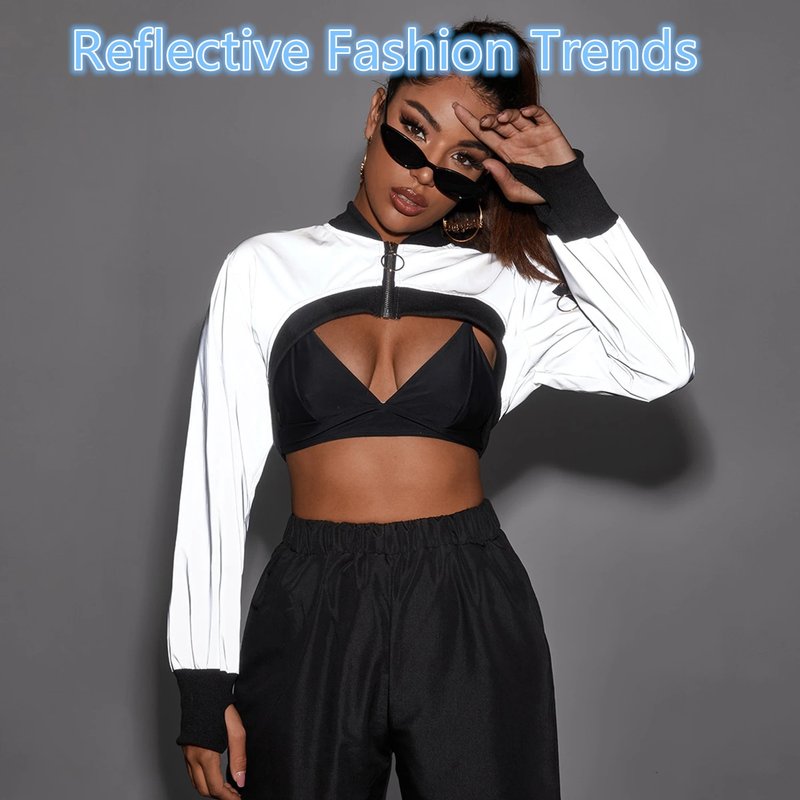 Reflective Y2K Cropped Aviator Jacket