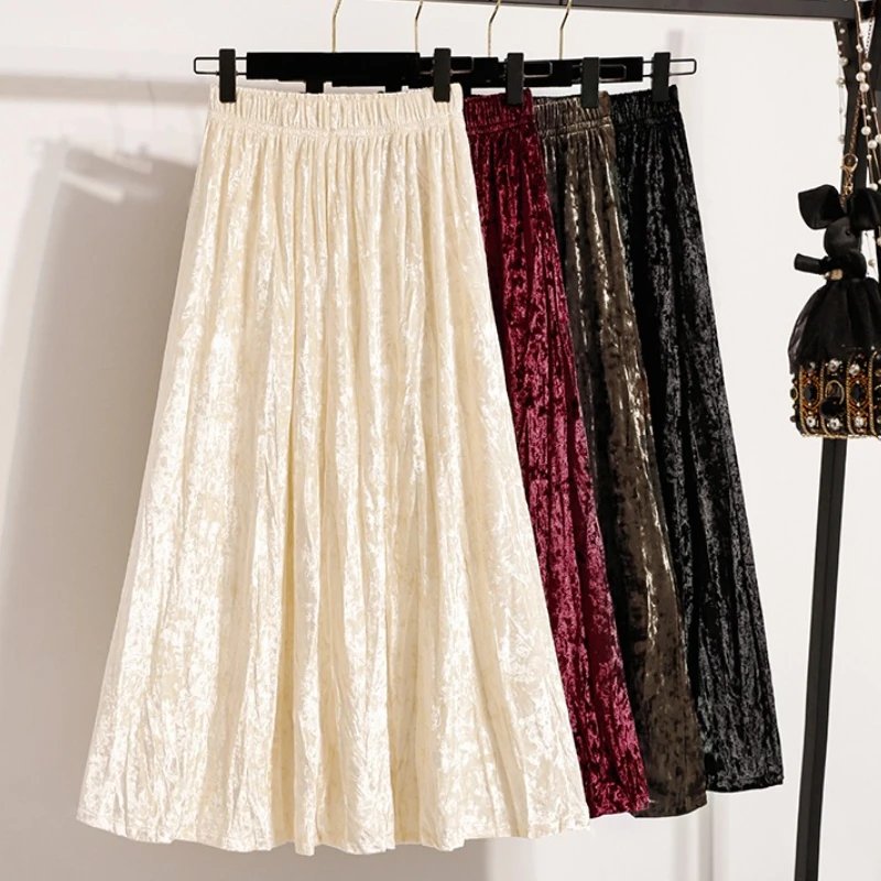 Chic Plus Size Velvet A-Line Skirt