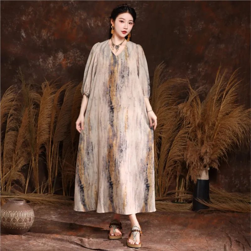 Vintage Balloon Sleeve Summer Dress