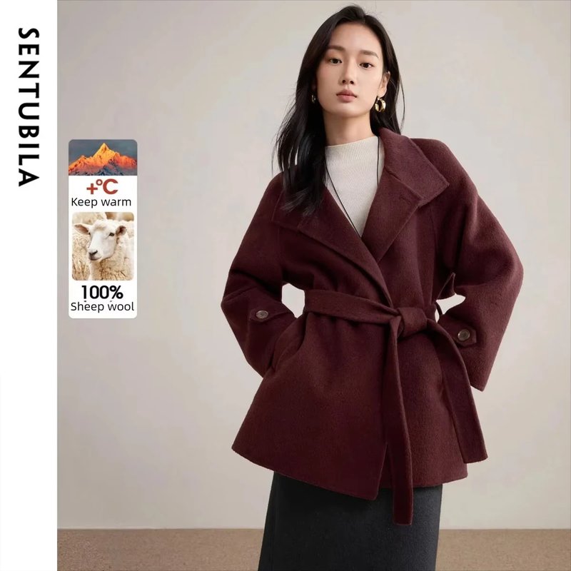 Elegant Women's Wool Belted Overcoat