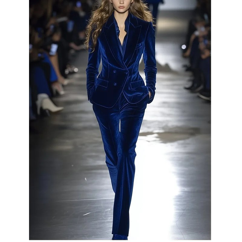 Elegant Dark Blue Velvet Suit