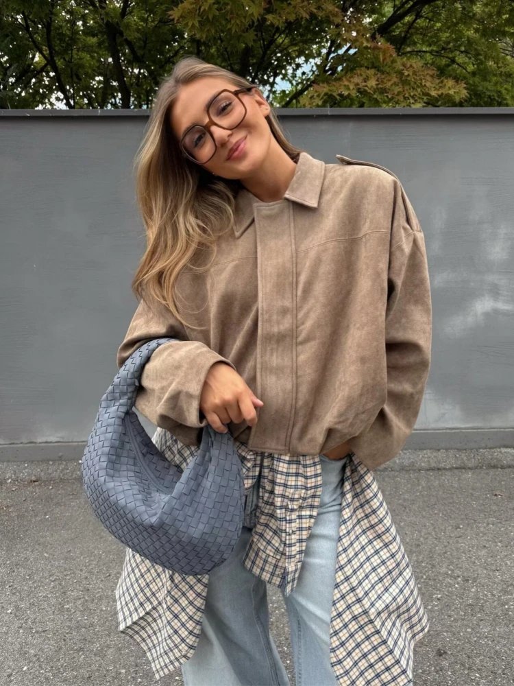 Chic Khaki Suede Jacket for Women