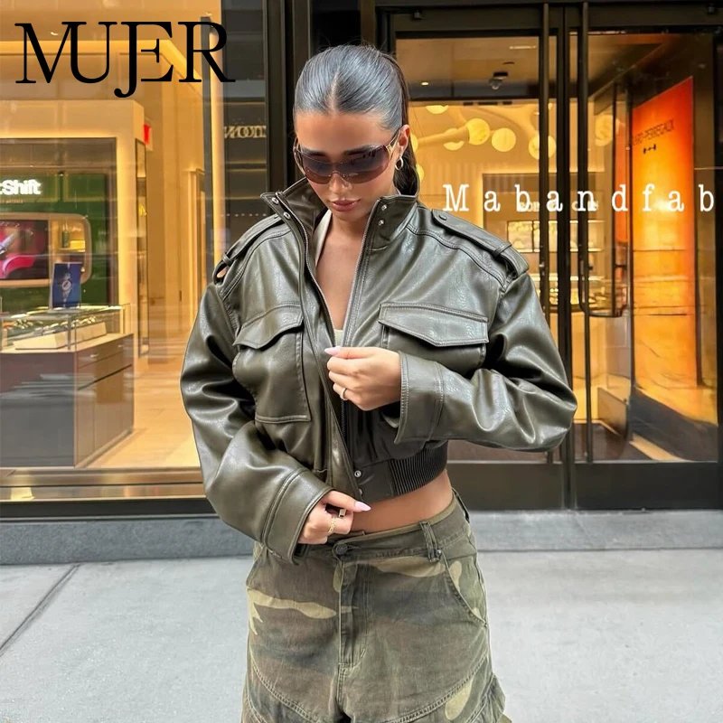Chic Faux Leather Cropped Jacket