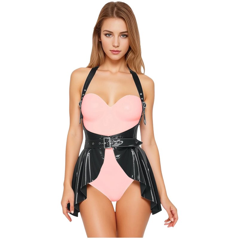 Glossy Latex Miniskirt with Suspenders