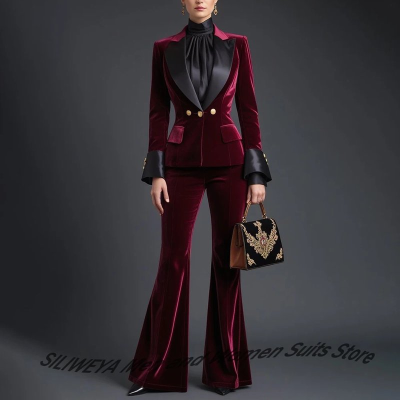 Elegant Burgundy Velvet Suit Set