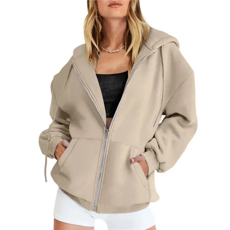 Chic Gray Zip-Up Hoodie for Women