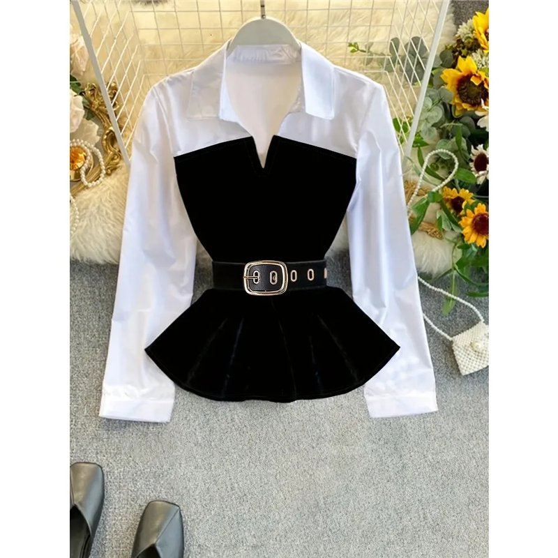 Elegant Two-Tone Peplum Blouse