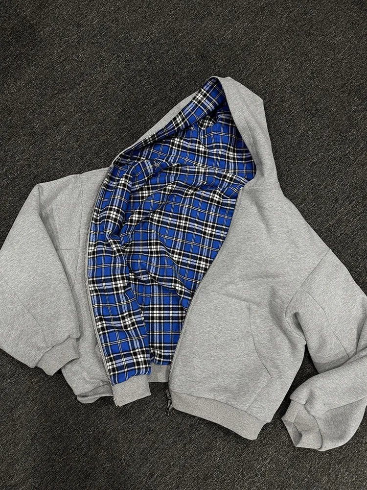 Trendy Double-Sided Plaid Hoodie