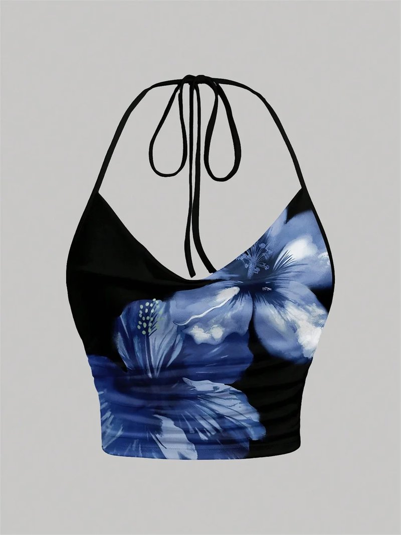 Floral Tie-Dye Backless Crop Top