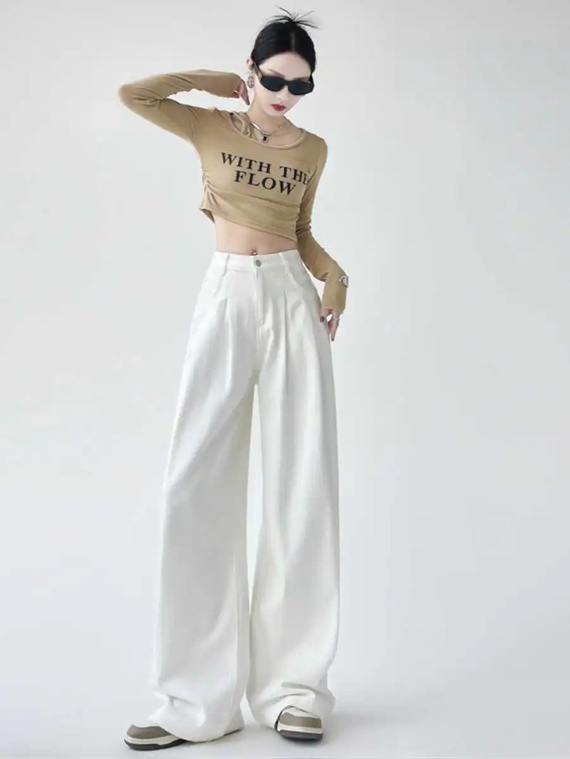 High-Waisted Pleated Wide Leg Jeans