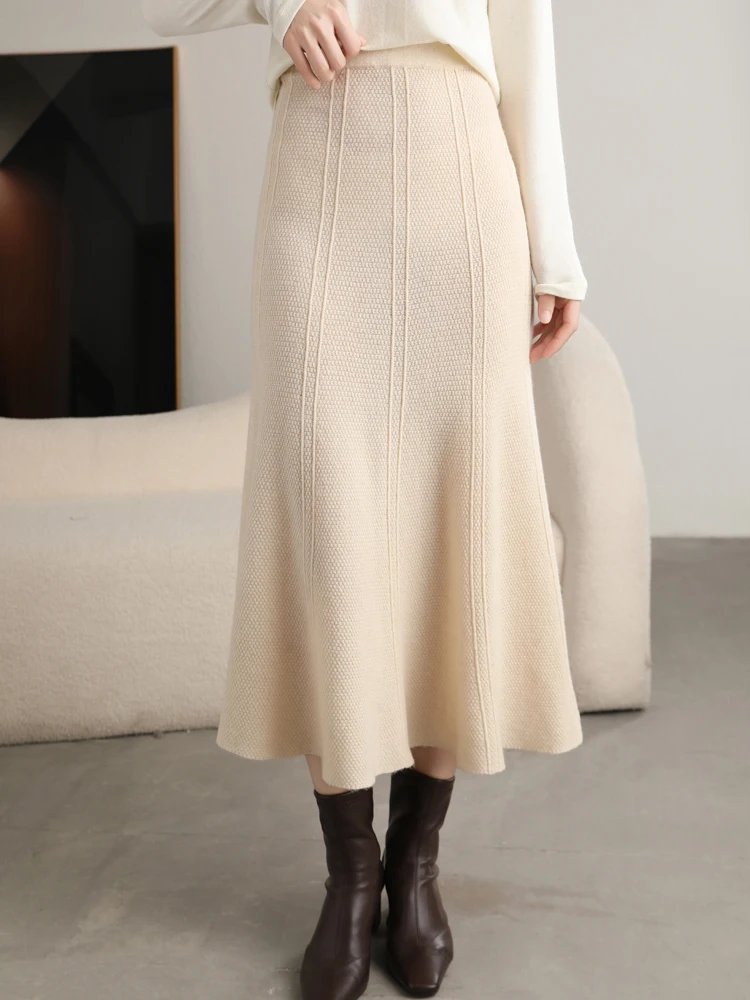 Elegant Merino Wool A-Line Skirt