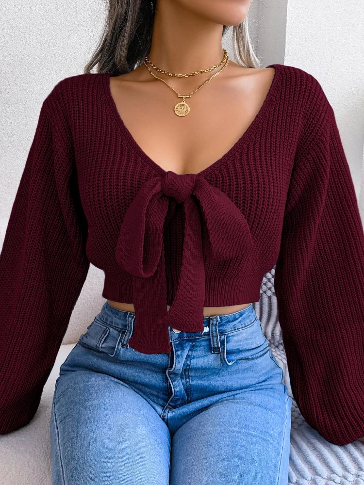 Chic Backless Bow Tie Sweater