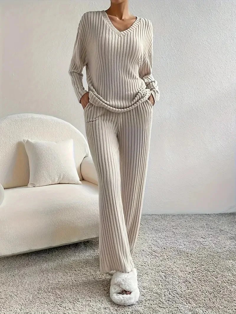 Cozy V-Neck Sweater & Trousers Set