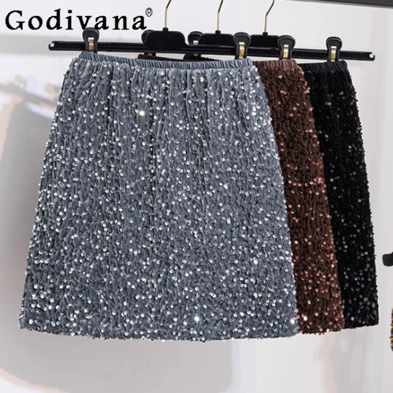 Chic Velvet Sequin A-Line Skirt