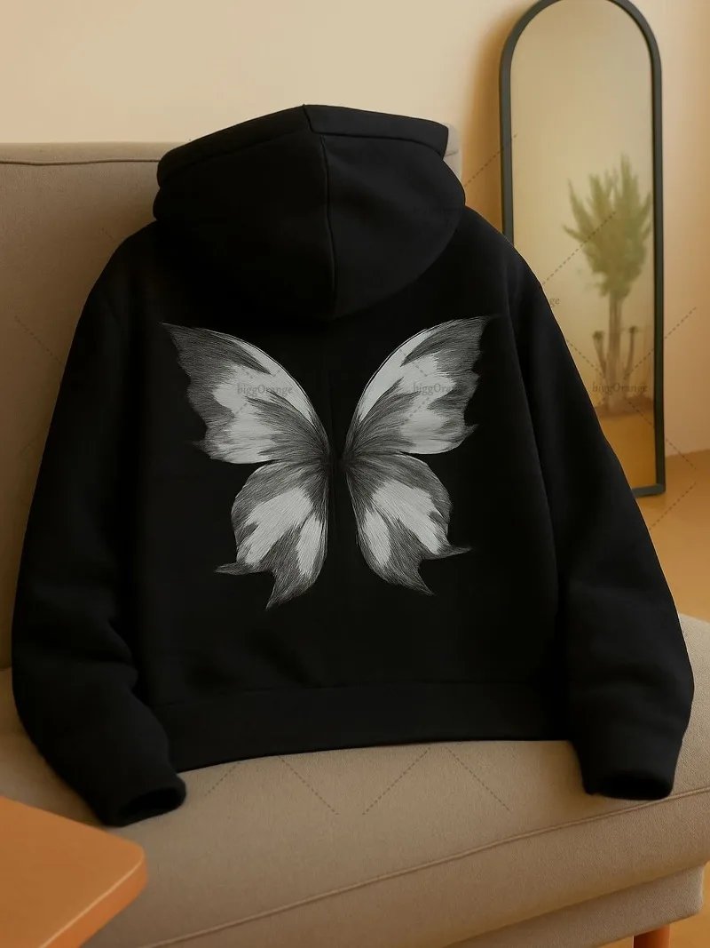 Retro Butterfly Print Hoodie