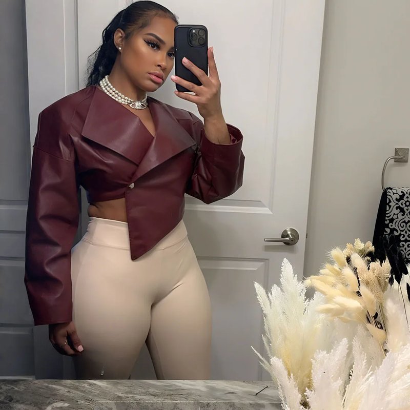 Chic Asymmetric Burgundy Cropped Jacket