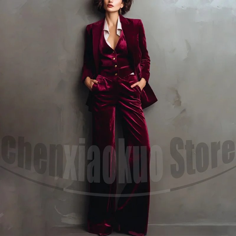 Elegant Burgundy Velvet Suit Set