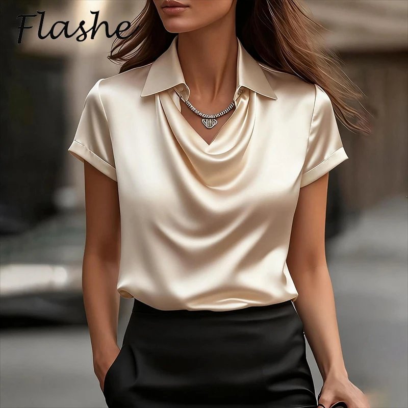 Elegant Satin Short Sleeve Shirt