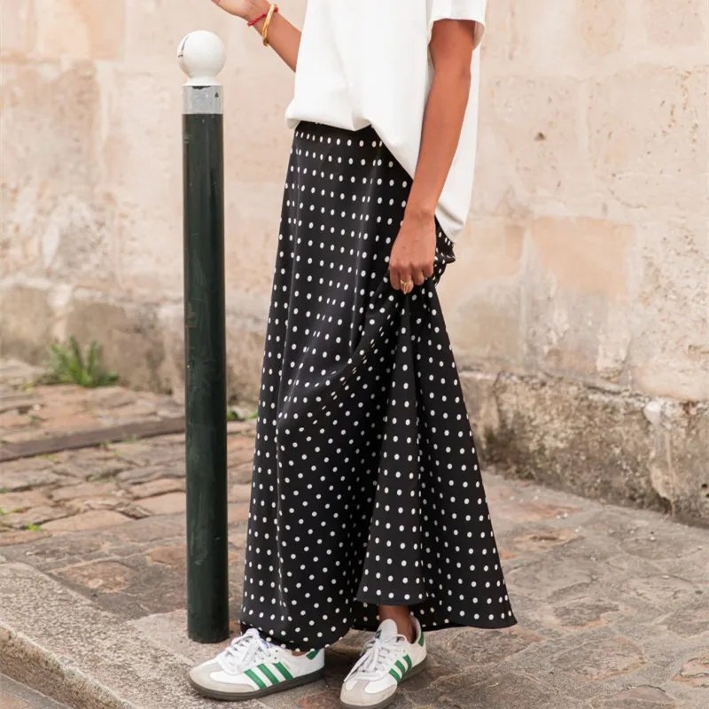 Elegant Polka Dot Maxi Skirt