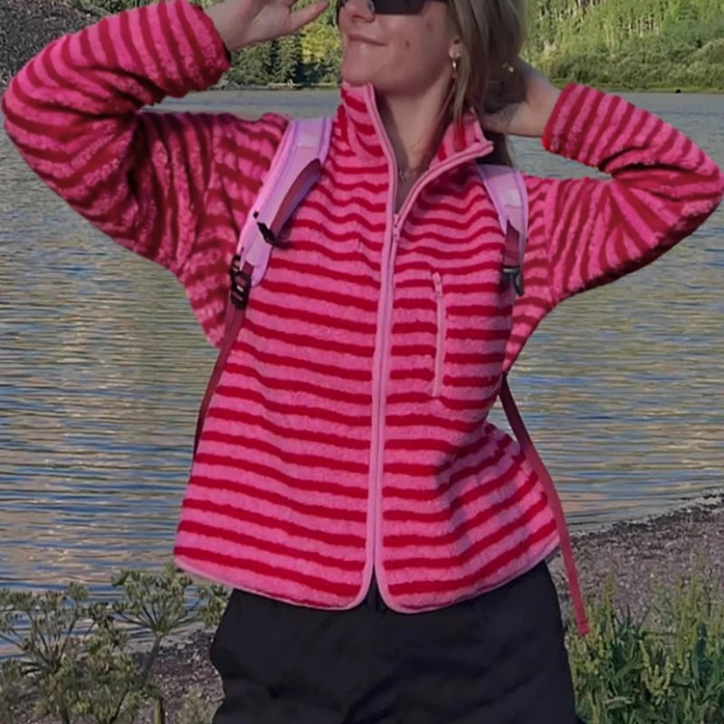 Warm Striped Sherpa Jacket for Women