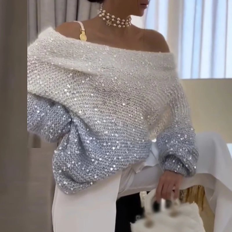Chic Off-Shoulder Sequin Sweater