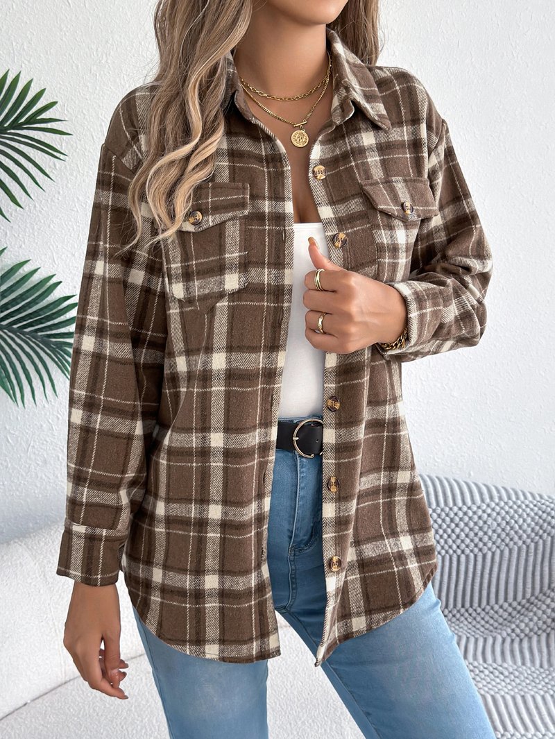 Women's Color Block Plaid Shacket