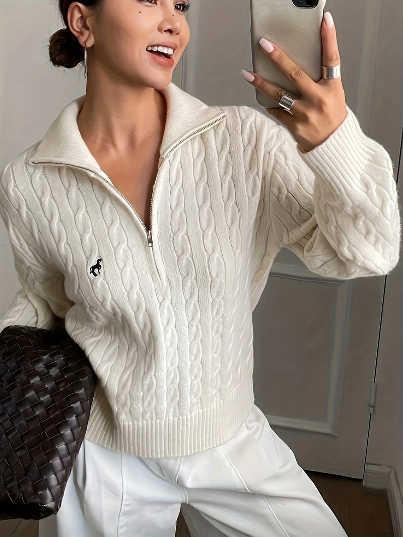 Chic Half-Zip Cable Knit Sweater