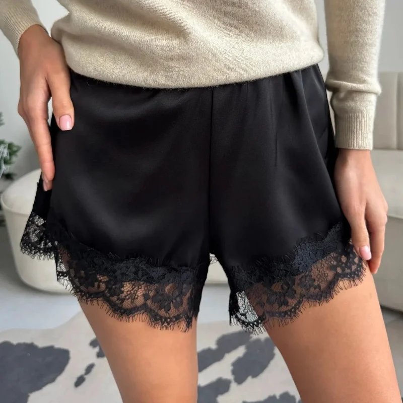 Heart Print Lace Satin Mini Shorts