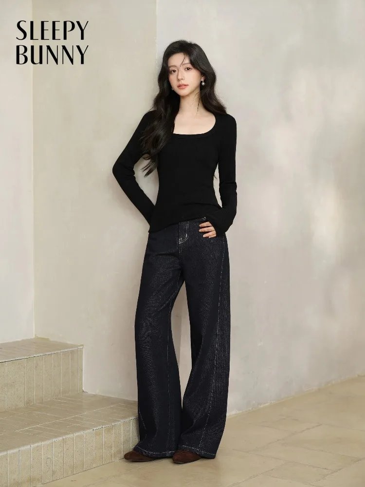 High Waist Contrast Stitch Jeans