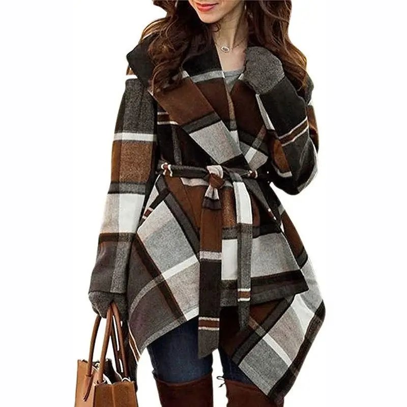 Chic Plaid Woolen Coat for Women