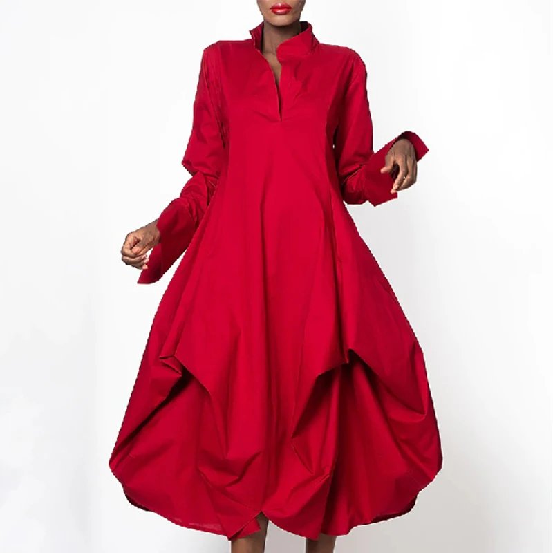Elegant Asymmetric Ruffle Midi Dress