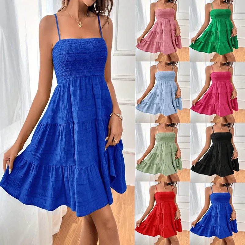Blue Ruffled Spaghetti Strap Mini Dress