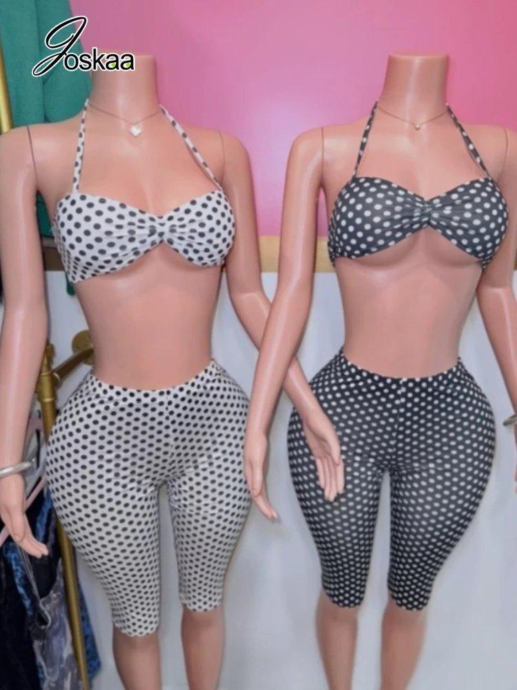 Polka Dot Halter Top & Biker Shorts Set