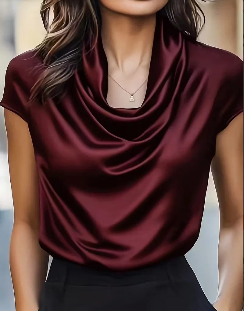 Elegant Satin Cowl Neck Blouse